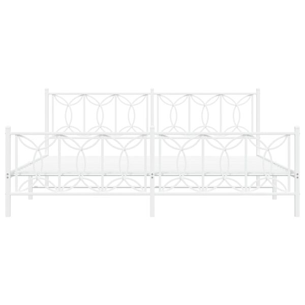 vidaXL Metalowa rama ł&oacute;żka z wezgłowiem i zan&oacute;żkiem, biała, 200x200 cm