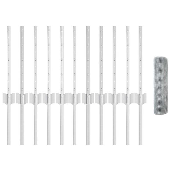 vidaXL Płot i Słup Srebrny 0,4 x 25 m Stal