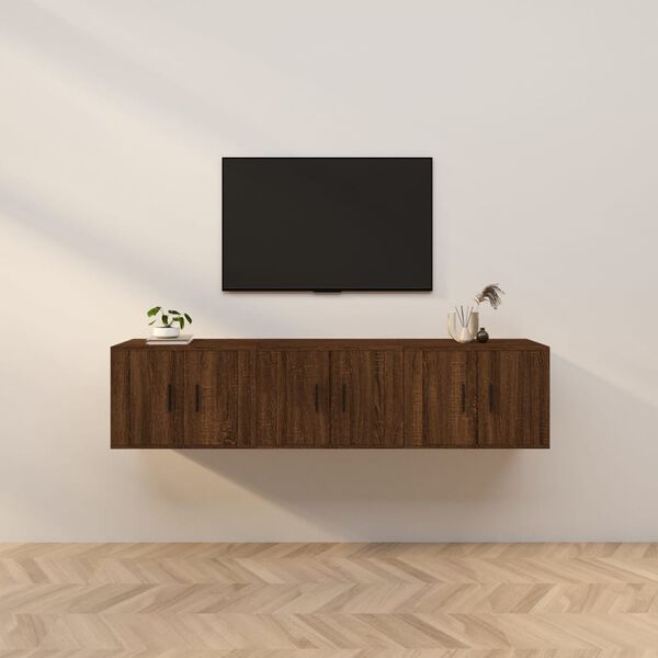 vidaXL Wiszące szafki TV, 3 szt., brązowy dąb, 57x34,5x40 cm