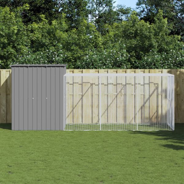 vidaXL Kurnik z wybiegiem, jasnoszary, 165x455x181 cm, stal