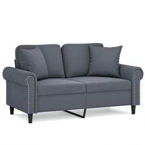 vidaXL 2-osobowa sofa z poduszkami, ciemnoszara, 120 cm, aksamit