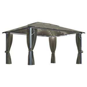 vidaXL Altana z zasłonami i lampkami LED, 4x3 m, taupe, aluminium