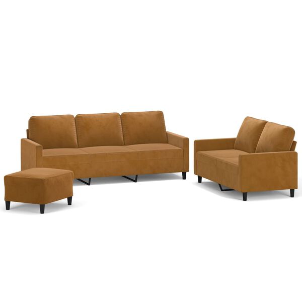 vidaXL 3-częściowy komplet wypoczynkowy, obity aksamitem, brązowy