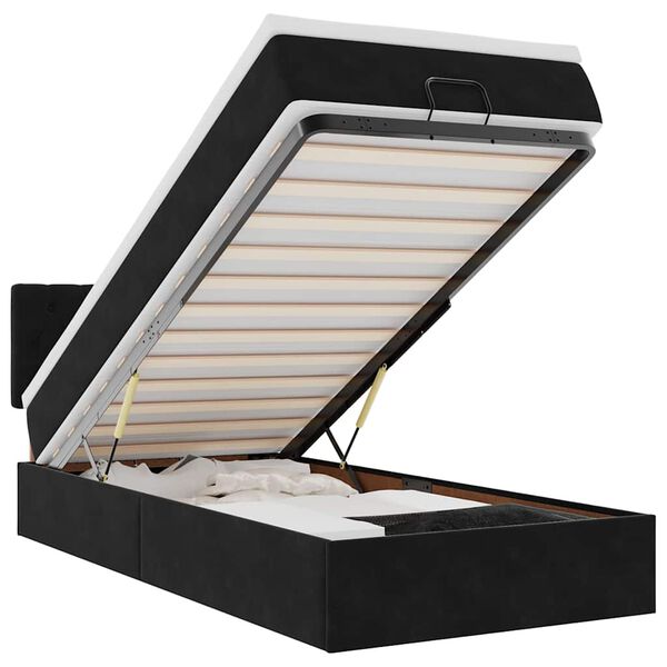 vidaXL Rama ł&oacute;żka otomana z materacem, czarna, 90x200 cm, aksamit