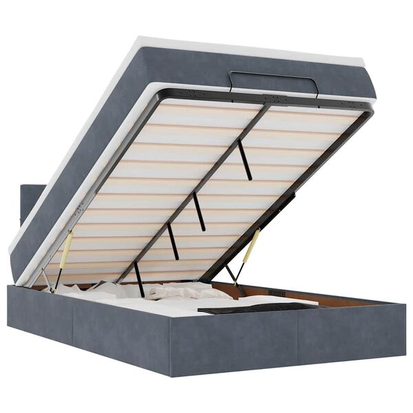 vidaXL Rama ł&oacute;żka otomana z materacem, szara, 120x200 cm, aksamit