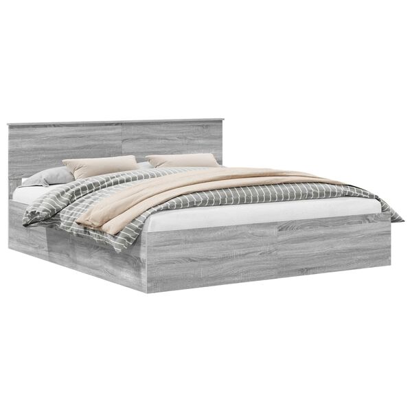 vidaXL Ramka ł&oacute;żka Szary Sonoma 200 x 200 cm Materiał drewnopochodny