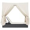vidaXL Podwójna leżanka z daszkiem i zasłonami, czarny polirattan