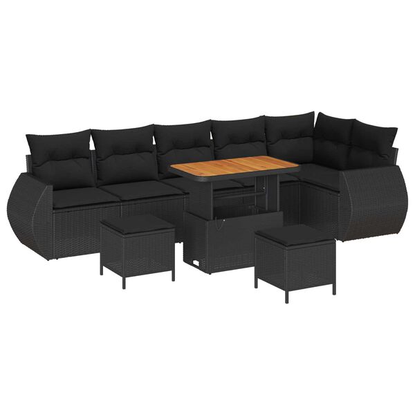 vidaXL Zestaw Sof na Ogr&oacute;d z poduszką 9 pcs Czarny Rattan poli