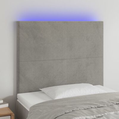 vidaXL Zagłówek do łóżka z LED, jasnoszary, 90x5x118/128 cm, aksamit