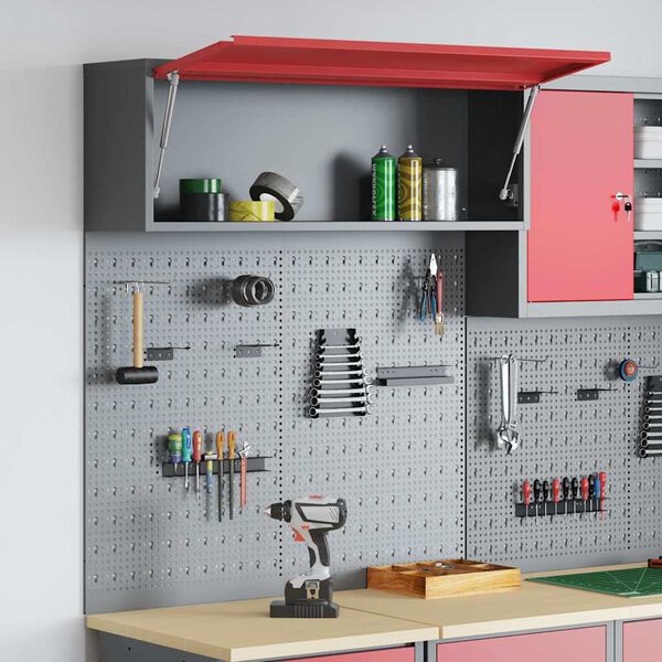 vidaXL Zestaw Szafki Narzędziowej i Pegboard z półką 3 pcs Czerwony