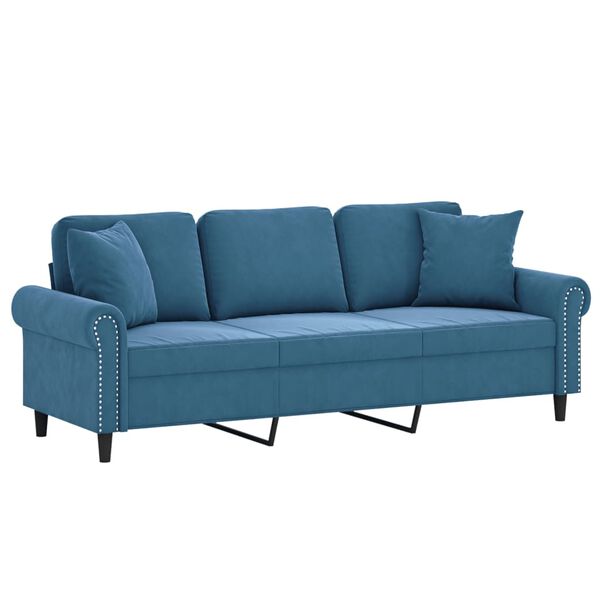 vidaXL 3-osobowa sofa z poduszkami, niebieska, 180 cm, aksamit