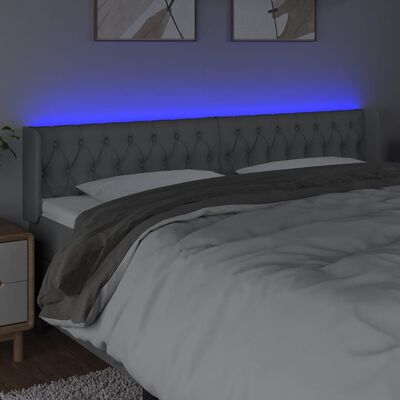 vidaXL Zagłówek do łóżka z LED, jasnoszary, 203x16x78/88 cm, tkanina