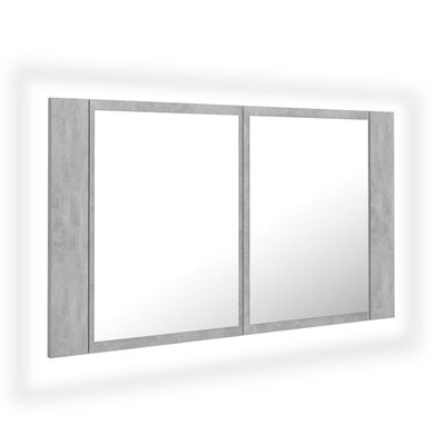 vidaXL Szafka łazienkowa z lustrem i LED, szarość betonu, akryl