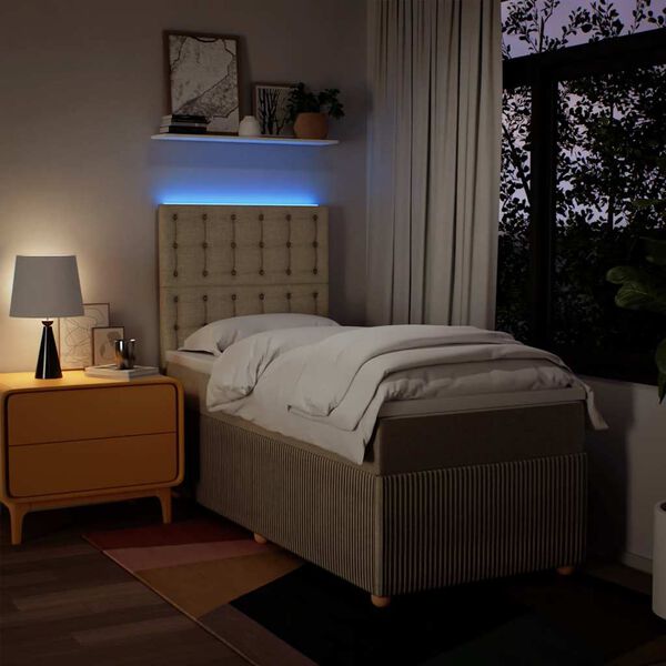 vidaXL Ł&oacute;żko kontynentalne z materacem, kremowe, tkanina, 90x190 cm