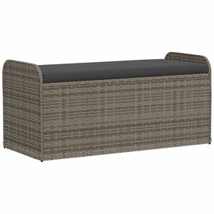 vidaXL Ławka ze schowkiem i poduszką, szara, 115x51x52 cm, polirattan