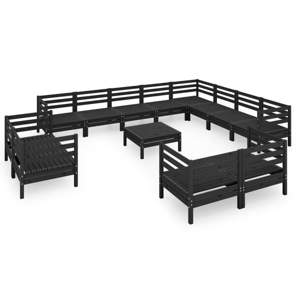 vidaXL 13-cz. zestaw wypoczynkowy do ogrodu, czarny, drewno sosnowe