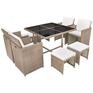 vidaXL 9-cz. zestaw mebli ogrodowych z poduszkami, rattan PE, beżowy