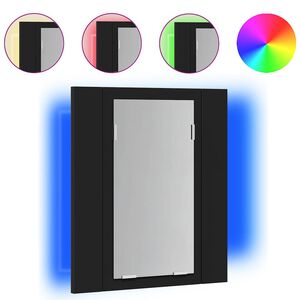 vidaXL Szafka łazienkowa z lustrem i LED, czarna, 40x12x45 cm, akryl