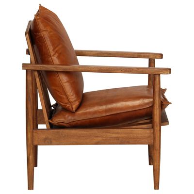 vidaXL Fotel, brązowy, skóra naturalna i drewno akacjowe