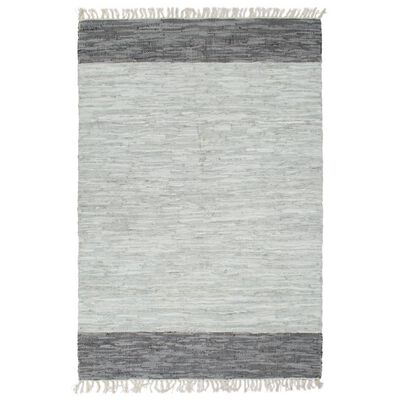 vidaXL Ręcznie tkany dywanik Chindi, skórzany, 190x280 cm, szary