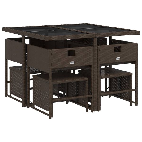 vidaXL 9-cz. zestaw mebli ogrodowych z poduszkami, brązowy, rattan PE