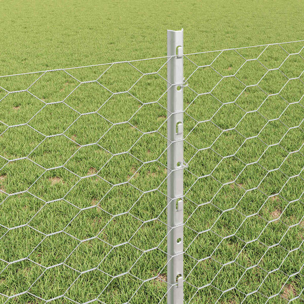 vidaXL Ogrodzenie z słupkiem Srebrny 0,8 x 50 m Stal