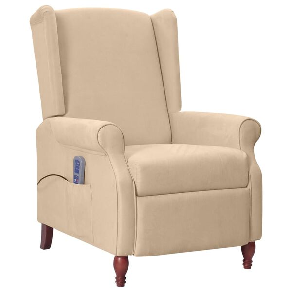 vidaXL Rozkładany fotel masujący, kolor taupe, obity mikrofibrą