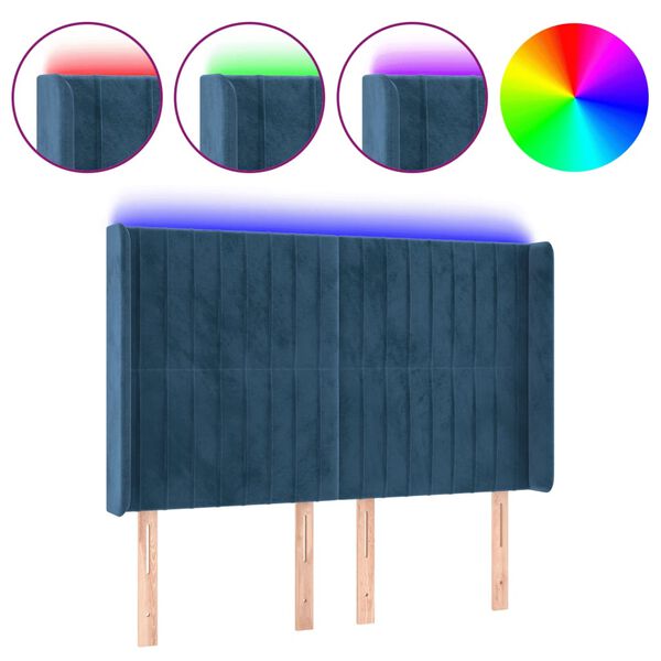vidaXL Zagł&oacute;wek do ł&oacute;żka z LED ciemnoniebieski, 147x16x118/128 cm