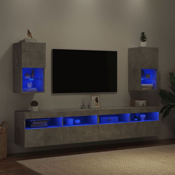 vidaXL Szafki TV, z LED, 2 szt., szarość betonu, 30,5x30x60 cm