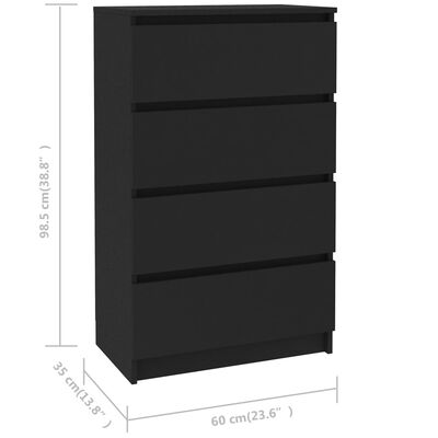 vidaXL Komoda, czarna, 60x35x98,5 cm, materiał drewnopochodny