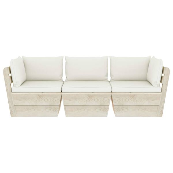 vidaXL Ogrodowa sofa 3-osobowa z palet, z poduszkami, drewno świerkowe