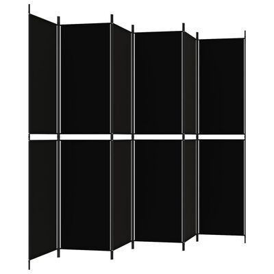 vidaXL Parawan 6-panelowy, czarny, 300x220 cm, tkanina
