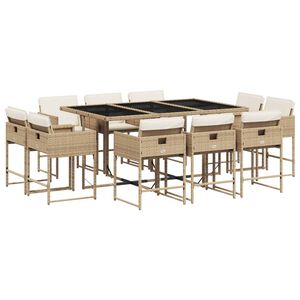 vidaXL 11-cz. zestaw mebli ogrodowych z poduszkami, beżowy, polirattan