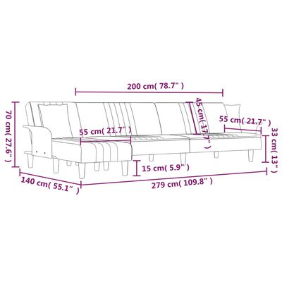 vidaXL Sofa rozkładana L, ciemnoszara, 279x140x70 cm, tkanina