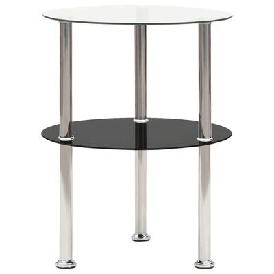 vidaXL 2-poziomowy stolik, 38 cm, przezroczyste/czarne szkło hartowane