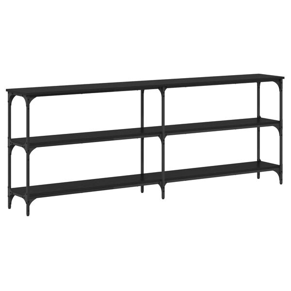 vidaXL Konsola Czarny dąb 200 x 29 x 75 cm Drewno inżynieryjne i metal