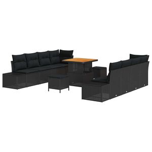 vidaXL Zestaw Sof na Ogr&oacute;d z poduszką 11 pcs Czarny polirattan