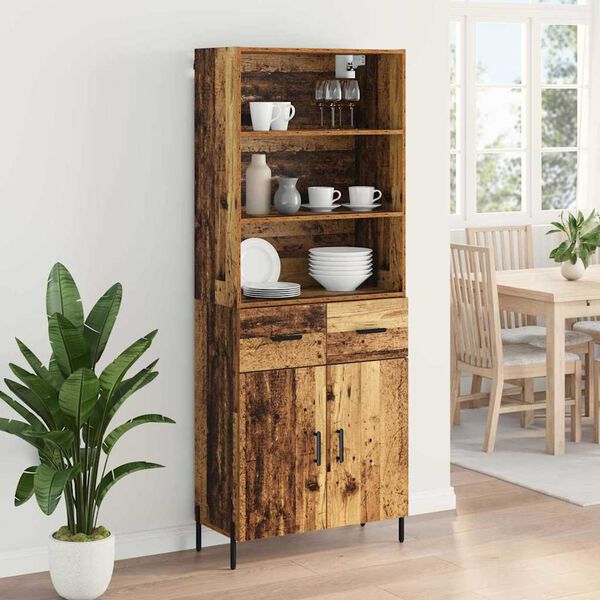 vidaXL Highboard z szufladą Stare drewno 69,5 x 32,5 x 180 cm