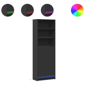 vidaXL Wysoka szafka z LED, czarna, 69x32,5x200 cm