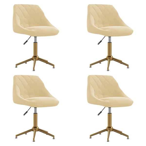 vidaXL Obrotowe krzesła stołowe, 4 szt., kremowe, obite aksamitem