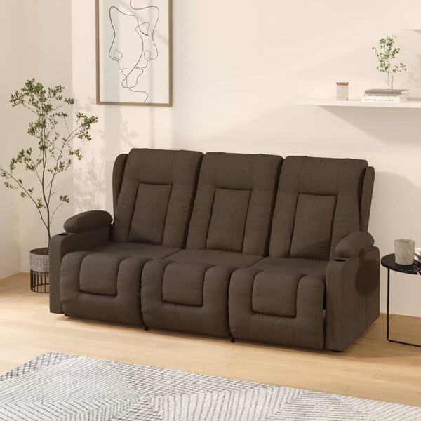 vidaXL Rozkładany fotel masujący z uchwytem, 3-os., brązowy, tkanina