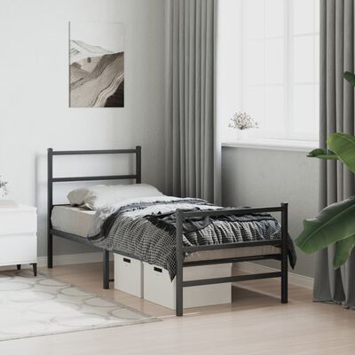 vidaXL Metalowa rama łóżka z wezgłowiem i zanóżkiem, czarna, 75x190 cm