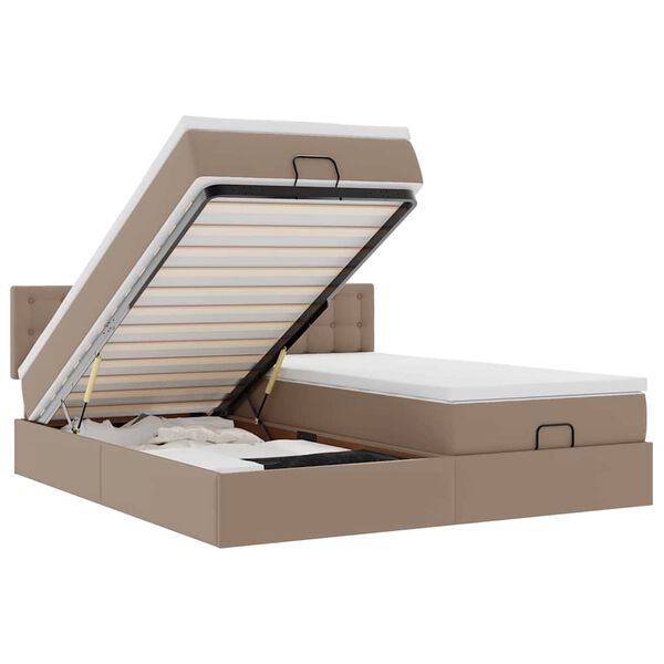 vidaXL Rama ł&oacute;żka otomana z materacami, cappucino, 200x200cm, ekosk&oacute;ra