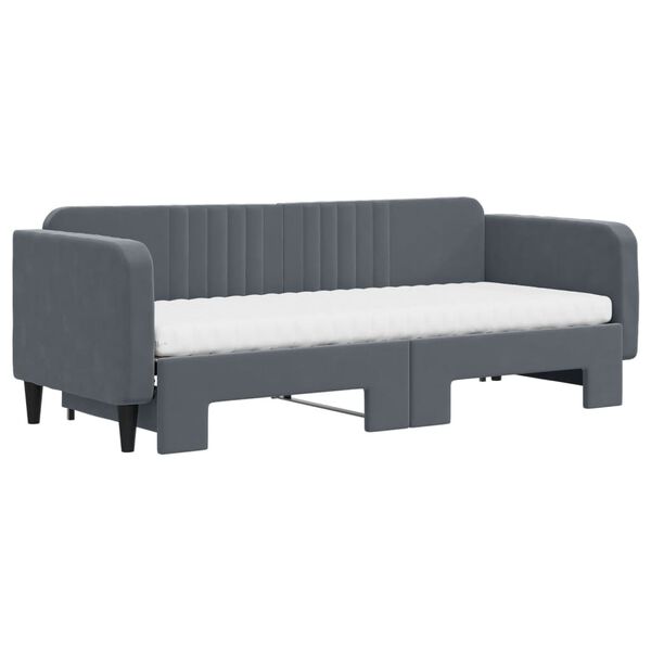vidaXL Sofa rozsuwana z materacami, ciemnoszara, 80x200 cm, aksamit