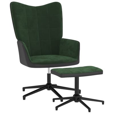 vidaXL Fotel z podnóżkiem, ciemnozielony, aksamit i PVC