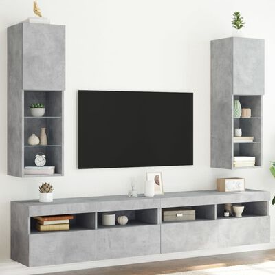 vidaXL Szafki TV, z LED, 2 szt., szarość betonu, 30,5x30x102 cm