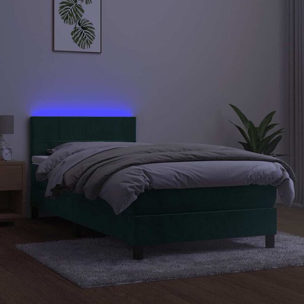 vidaXL Ł&oacute;żko kontynentalne z materacem i LED zielony aksamit 90x190 cm