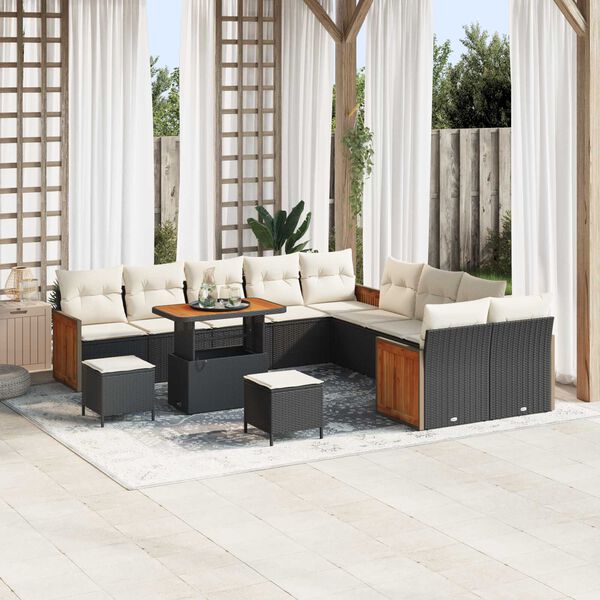 vidaXL Zestaw Sof na Ogr&oacute;d 17 pcs Czarny i kremowy polirattan