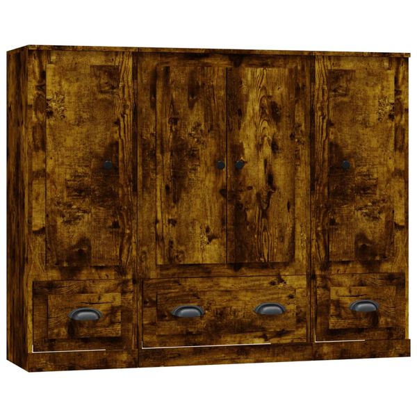 vidaXL Wysokie szafki, 3 szt, przydymiony dąb, materiał drewnopochodny