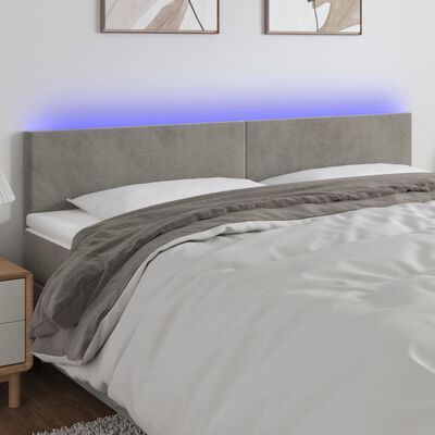 vidaXL Zagłówek do łóżka z LED, jasnoszary, 200x5x78/88 cm, aksamit